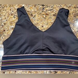 Splendid Women’s Sports Bra Small Black Striped V Neck Athleisure Rainbow band
